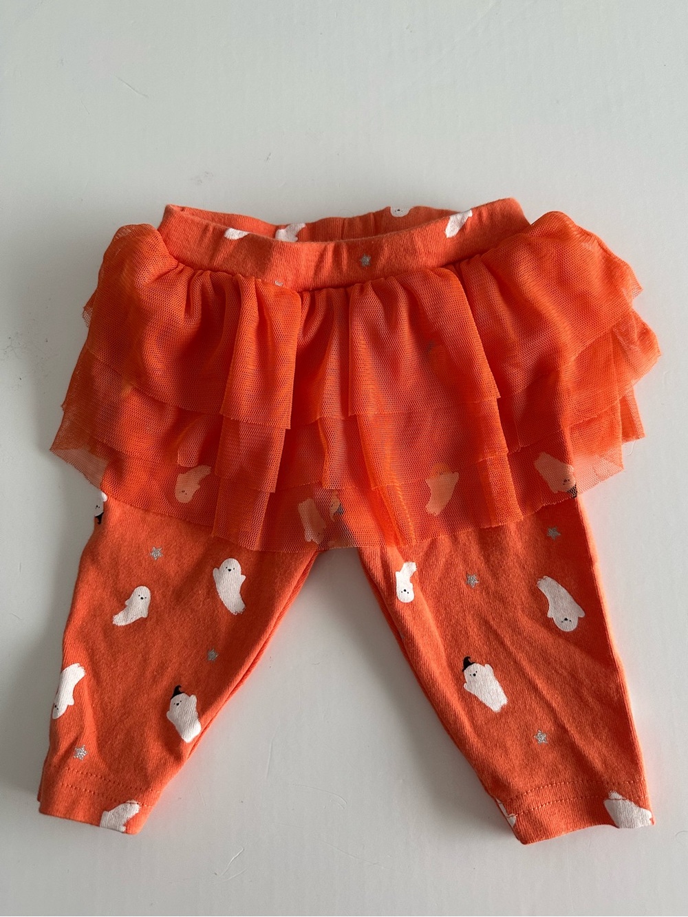 Halloween Baby Girl Orange Ruffle Tulle Tutu Skirt Leggings Ghost Carter’s 0-3 m